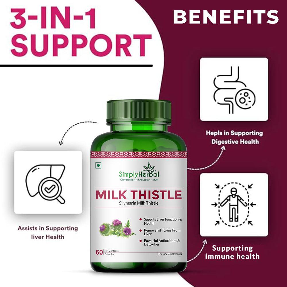 Simply Herbal Milk Thistle Capsule Liver Detox Supplement - Enriched With Powerful Antioxidants Promotes Healthy Liver Function for Men & Women- 60 Capsules