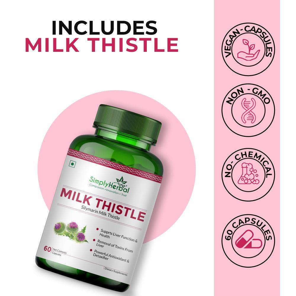 Simply Herbal Milk Thistle Capsule Liver Detox Supplement - Enriched With Powerful Antioxidants Promotes Healthy Liver Function for Men & Women- 60 Capsules