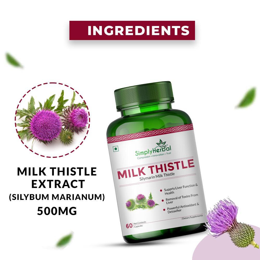 Simply Herbal Milk Thistle Capsule Liver Detox Supplement - Enriched With Powerful Antioxidants Promotes Healthy Liver Function for Men & Women- 60 Capsules