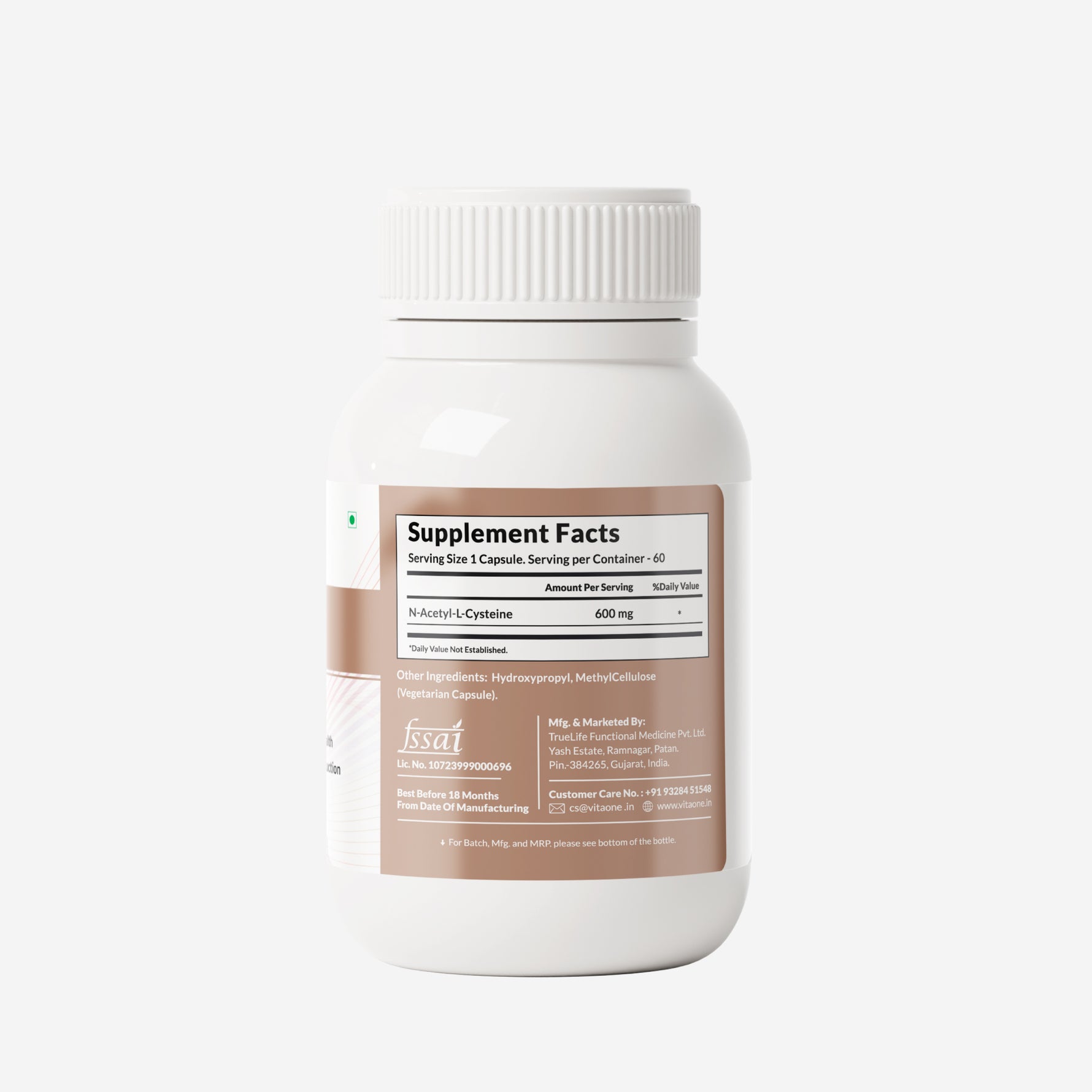 Vitaone N-Acetyl Cysteine (NAC) Capsules 600mg (60s) | Antioxidant Support, Detoxification & Respiratory Health