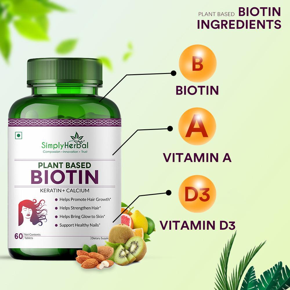 Simply Herbal Natural Biotin Vitamin B7 Capsules for Hair & Skin Enriched With Keratin + Multivitamin + Amino For Men Women (60 Tablets )