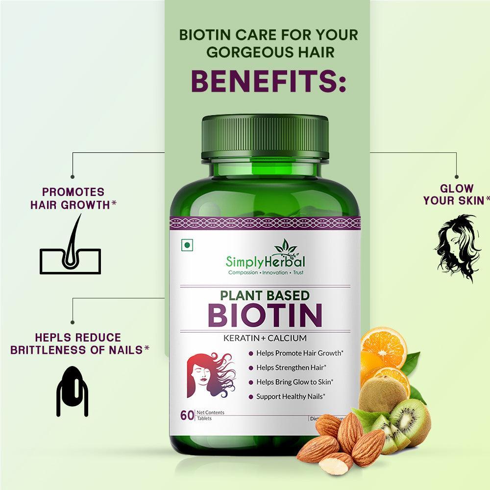 Simply Herbal Natural Biotin Vitamin B7 Capsules for Hair & Skin Enriched With Keratin + Multivitamin + Amino For Men Women (60 Tablets )