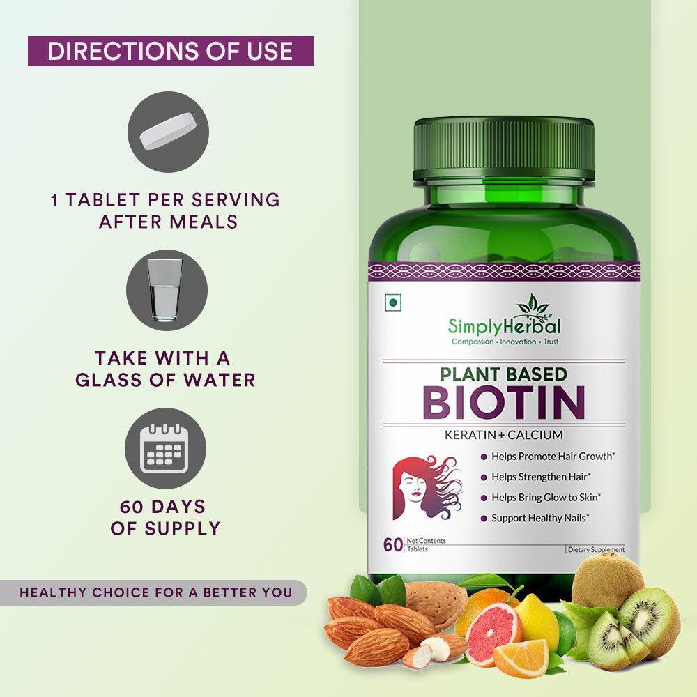 Simply Herbal Natural Biotin Vitamin B7 Capsules for Hair & Skin Enriched With Keratin + Multivitamin + Amino For Men Women (60 Tablets )