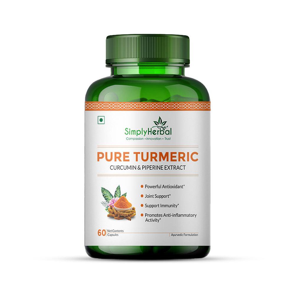 Simply Herbal 800 MG Turmeric Curcumin & Piperine Extract Capsules for Immunity | Immunity Boosters Capsule for Adults | Good for Skin & Joint Pains | Natural and Pure Curcuminoids(60- Capsule )