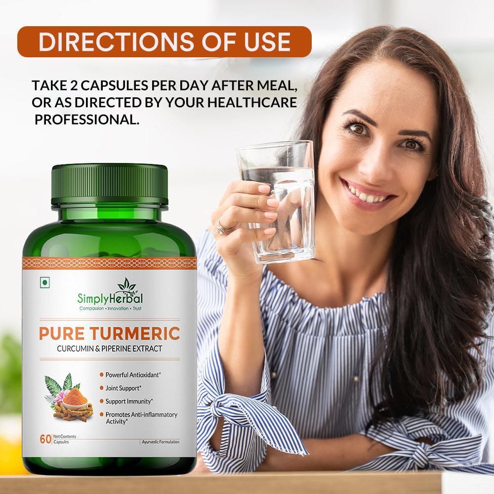 Simply Herbal 800 MG Turmeric Curcumin & Piperine Extract Capsules for Immunity | Immunity Boosters Capsule for Adults | Good for Skin & Joint Pains | Natural and Pure Curcuminoids(60- Capsule )