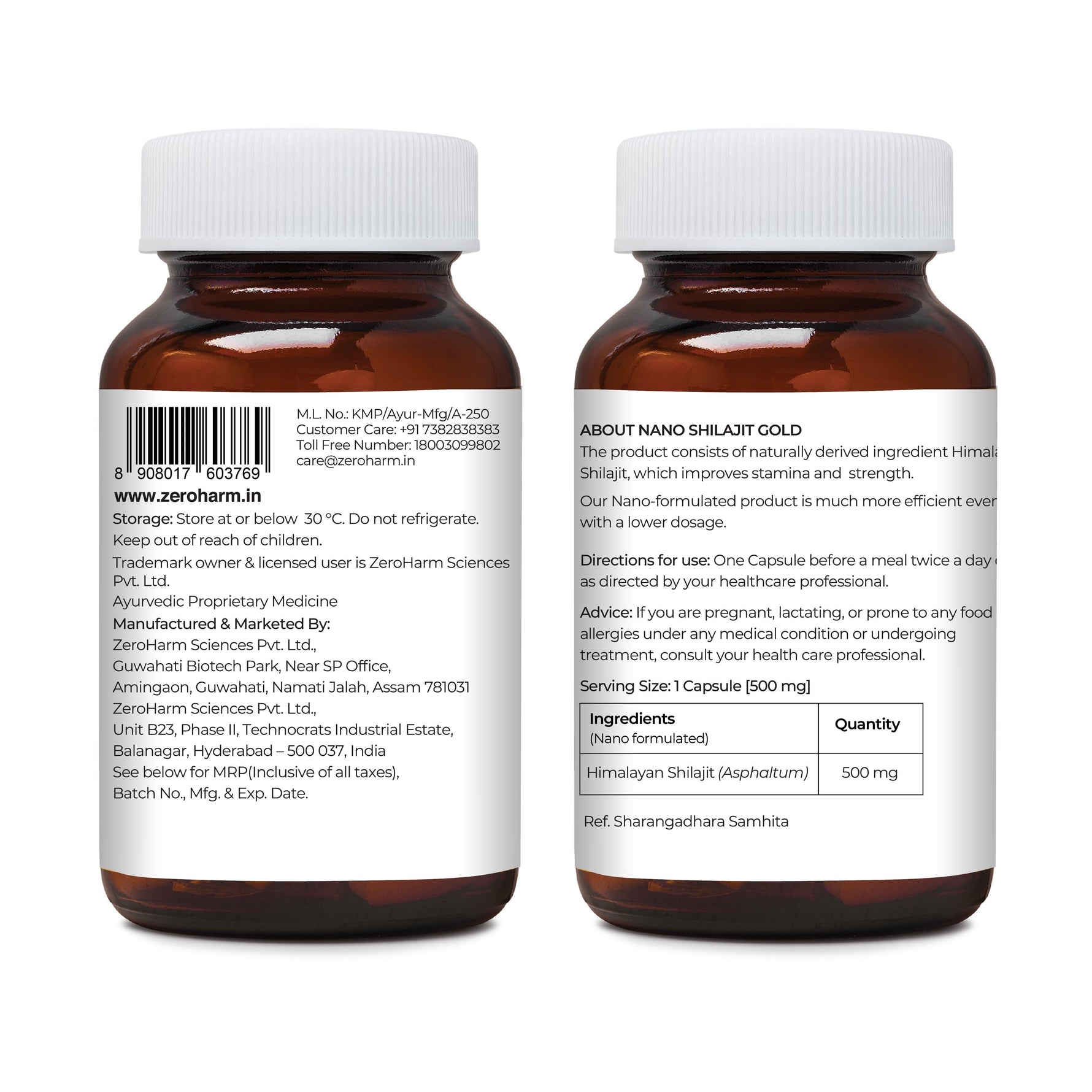 ZEROHARM Shilajit Gold Capsules - Pure Himalayan Shilajit 500 mg - Fulvic & Humic Acid - Natural Energy, Stamina Support & Muscle Growth - Backed by Nano-Technology – 60 Capsules