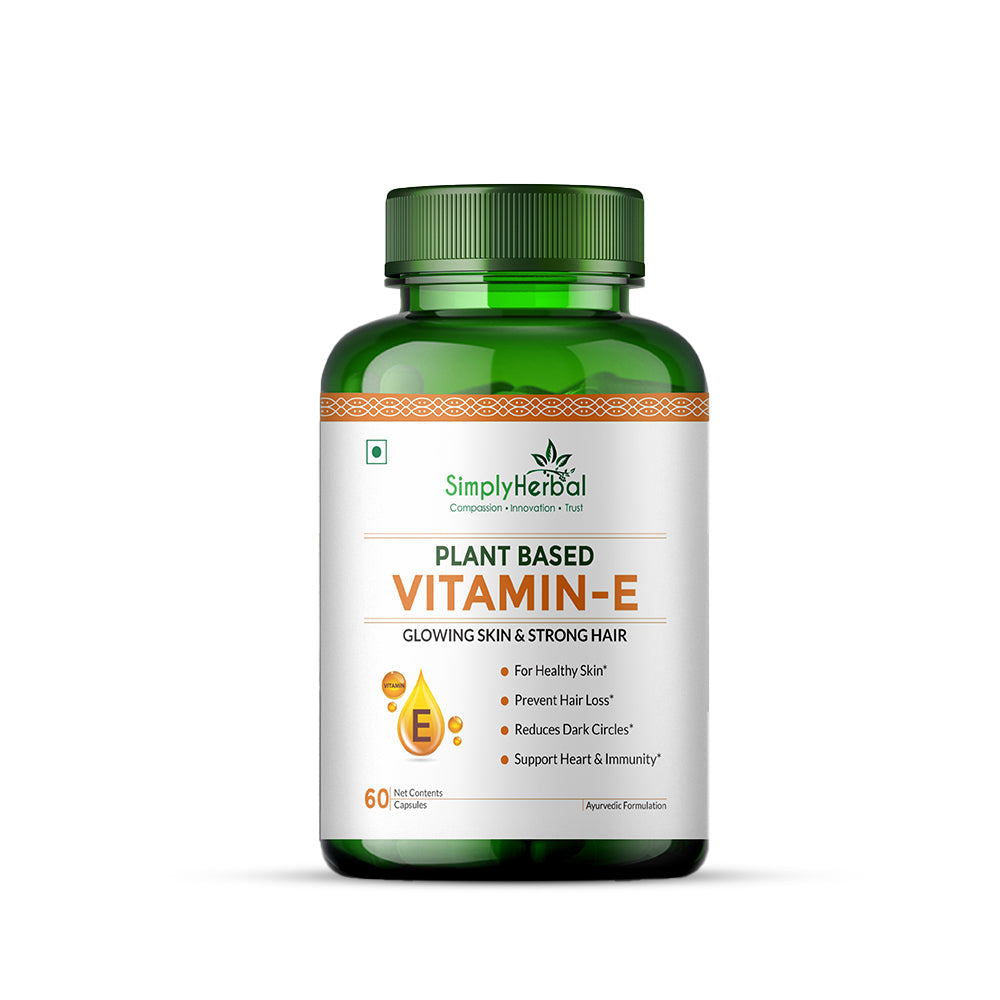 Simply Herbal Vitamin E Capsule for Glowing Skin and Strong Hair | 100% Natural Vitamin E - 60 Capsules