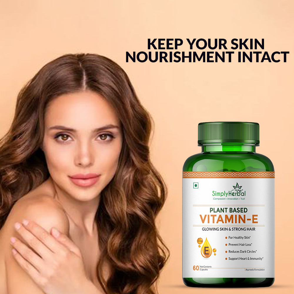 Simply Herbal Vitamin E Capsule for Glowing Skin and Strong Hair | 100% Natural Vitamin E - 60 Capsules
