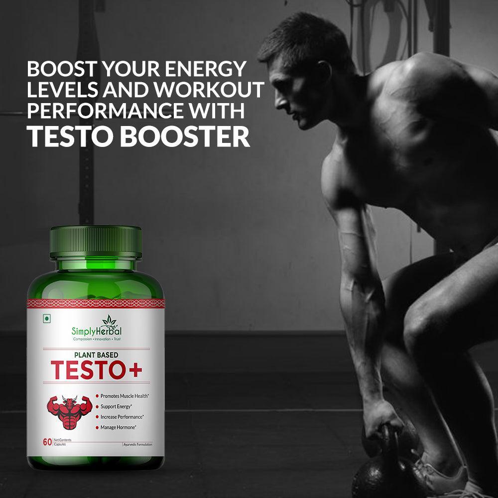 Simply Herbal Testo+ Supplement for Men With Kaunch Beej & Ashwagandha, Testo Booster Supplement, Boost Muscles Growth & Energy, Increase Athletic Performance, Natural Herbs (60 Veg Capsules)