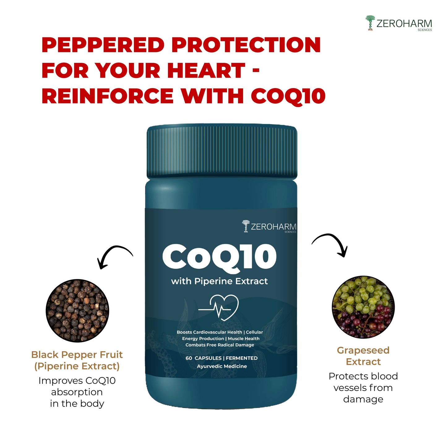 Zeroharm CoQ10 with Piperine Extract Capsules - 60 Capsules