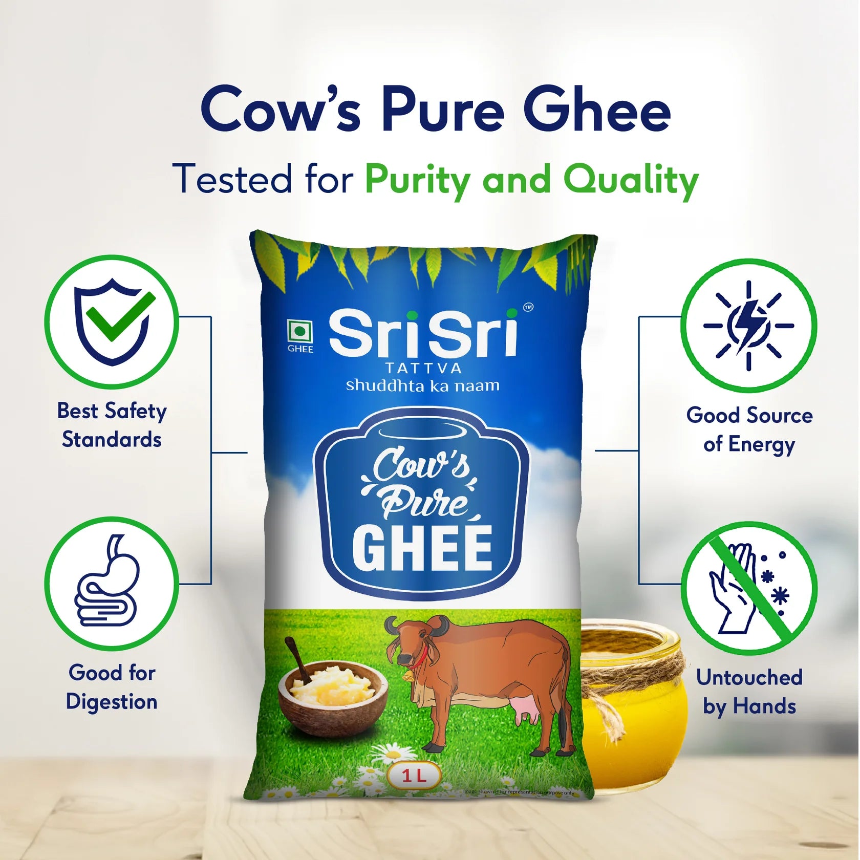 Sri Sri Tattva Cow’s Pure Ghee Pouch 1L
