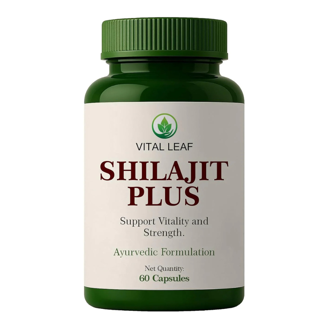 Vital Leaf Shilajit Plus Capsules – Ayurvedic Blend with Shilajit, Ashwagandha, Safed Musli & Gokshura – 60 Plant-Based Capsules – Natural Herbal Supplement