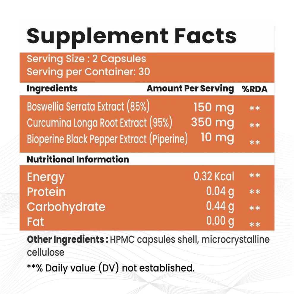 Raskam Curcumin Boswellia with Bioperine - 60 Veg Capsules For Bone and Joint Wellness