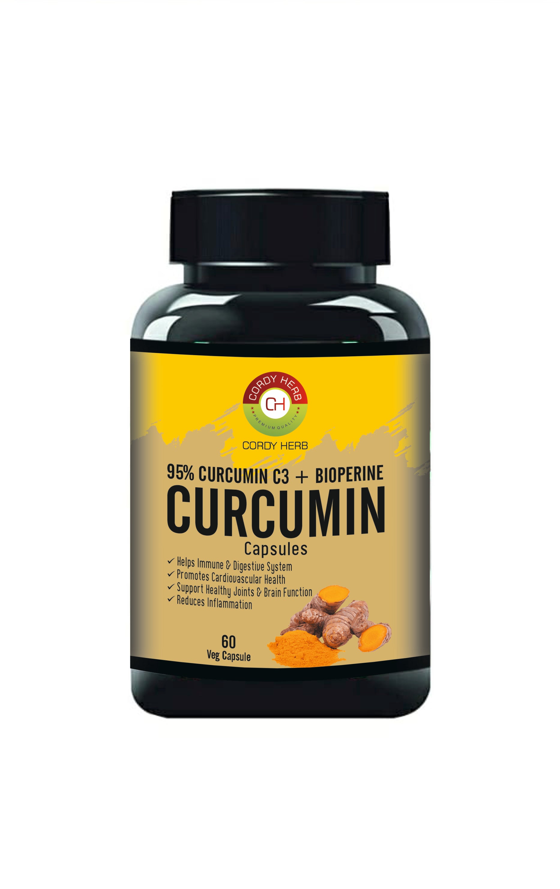 Cordy Herb 95% Curcumin C3 + Bioperine Curcumin Veg Capsule - 60 Capsules