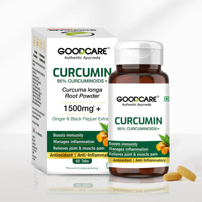 Goodcare Curcumin 1500mg + Tablet 60 Count | 95% Curcuminoids with Black Pepper & Ginger | Joint Comfort, Mobility & Immunity Support