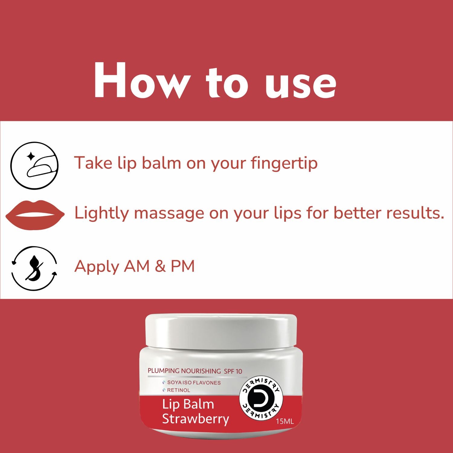 Dermistry Plumping SPF 10 Lip Balm Cocoa Butter & Strawberry for Dry Dark Pigmentation Chapped Lips