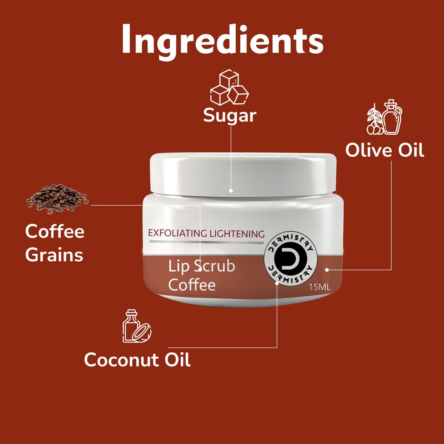 Dermistry Plumping SPF10 Glossy Lip Balm Strawberry & Dry Dark Lips Lightening Coffee Sugar Scrub