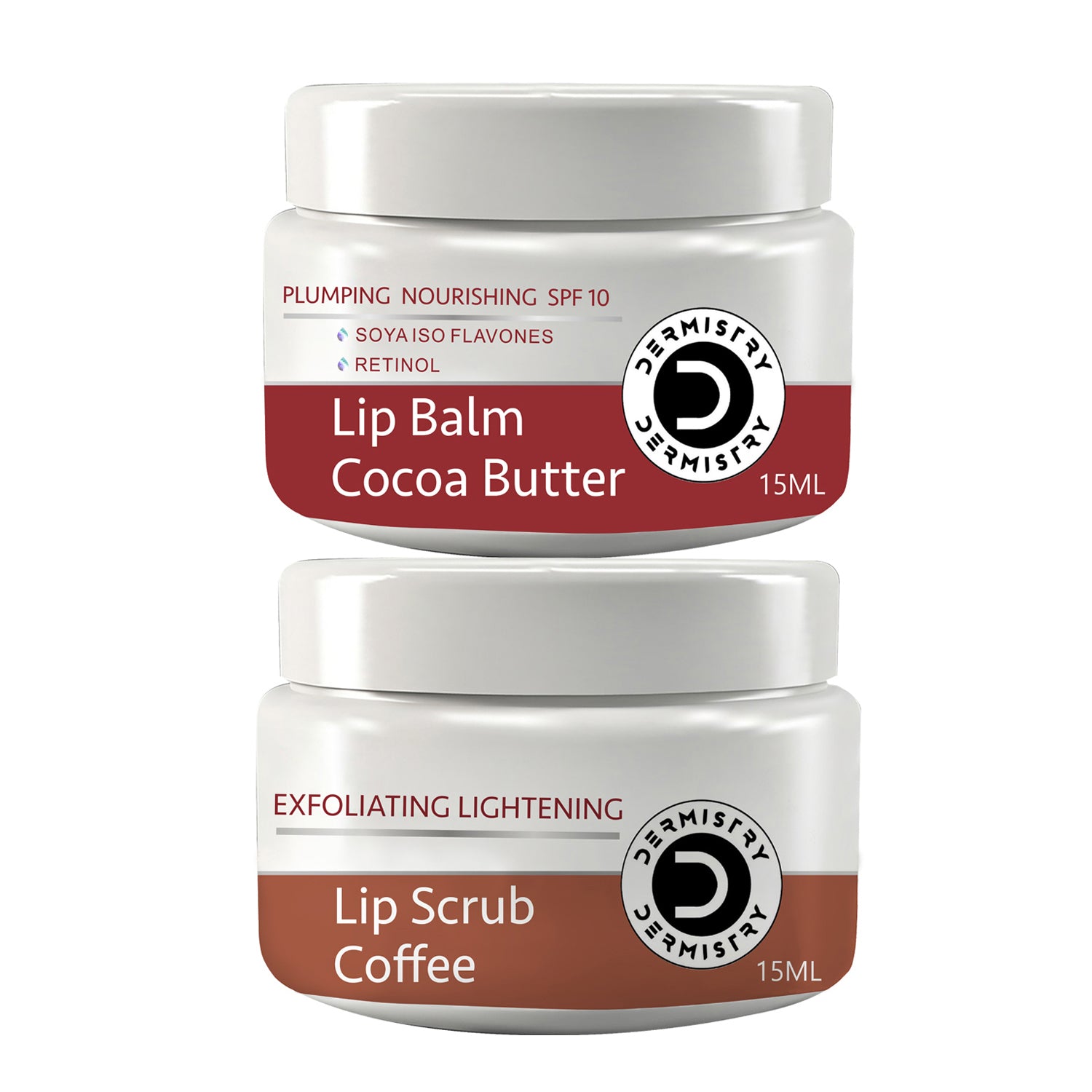 Dermistry Coffee Sugar Scrub & SPF 10 Glossy Lip Balm Cocoa Butter for Pigmentation Dry Dark Lips