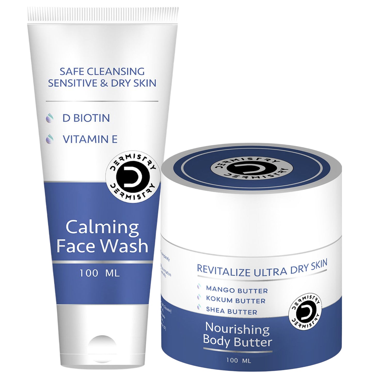 Dermistry Dry & Very Dry Skin Shea Coffee Body Butter & Gentle Mild Cleanser Soap Free Face Wash