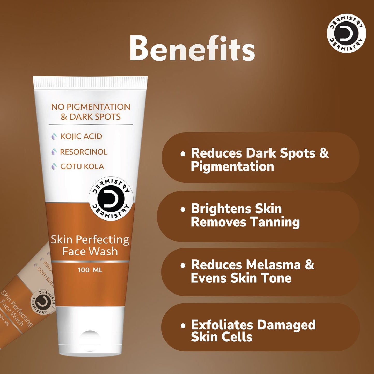 Dermistry Kojic Acid Face Wash & Mask Pack DTan Dark Spots Removal Skin Lightening Whitening Bright