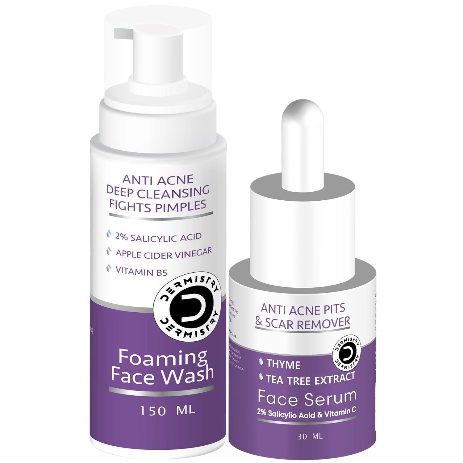 Dermistry 2% Salicylic Acid Niacinamide Anti Acne Spots Scars Corrector Face Serum & Wash Facial Kit