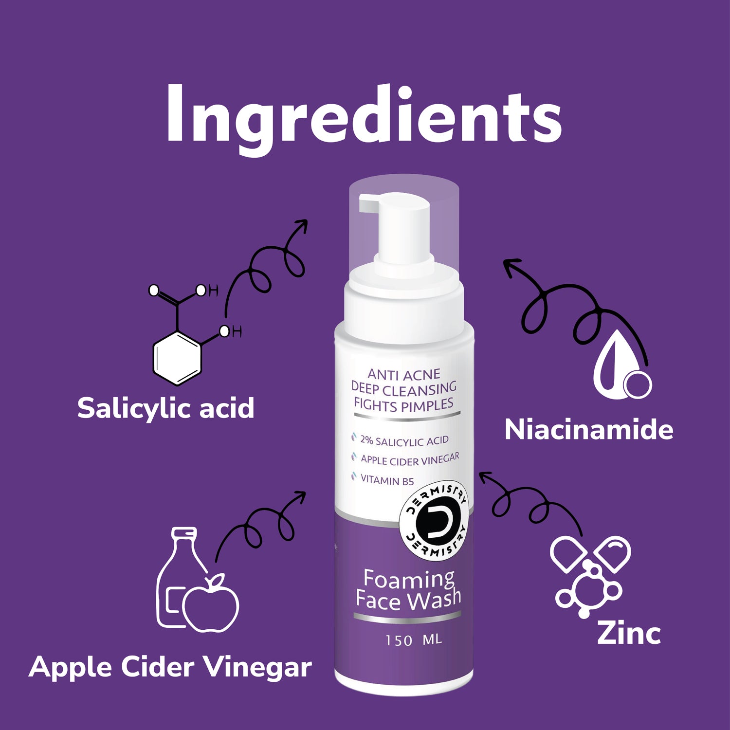 Dermistry 2% Salicylic Acid Niacinamide Anti Acne Spots Scars Corrector Face Serum & Wash Facial Kit