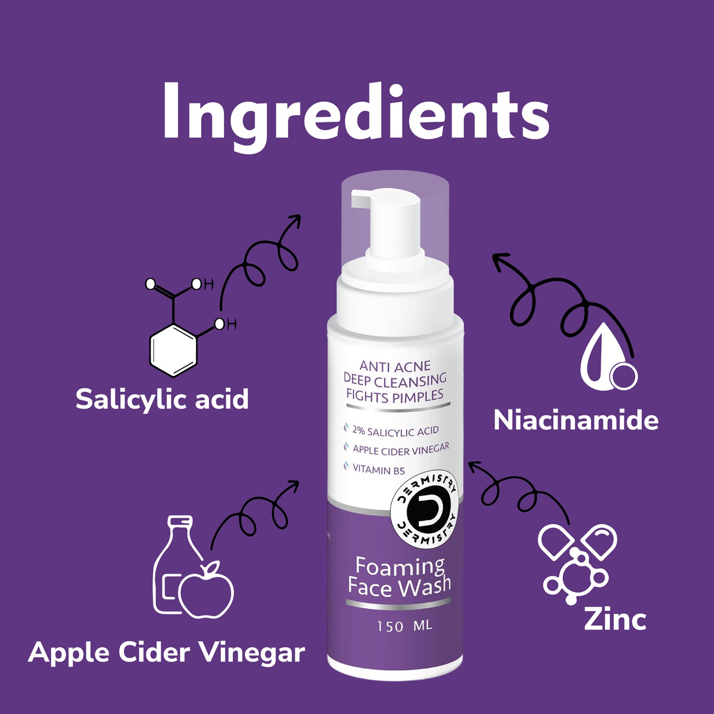 DERMISTRY Salicylic Acid Face Wash + Serum + Oil Free Moisturiser Gel + Back Acne Body Wash Acne Kit