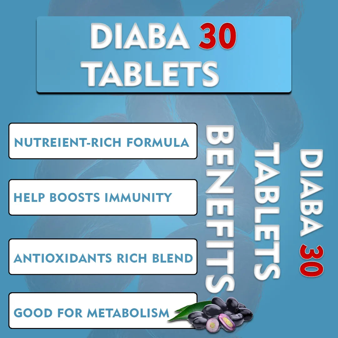 Divyashri Wellness DIABA 30 — Ayurvedic Herbal Tablets for Natural Blood Sugar Management & Diabetic Care (60 Tablets) | With FREE Acupresser Clip