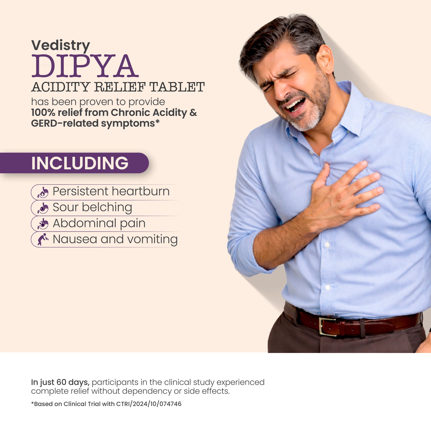 Vedistry Dipya Acidity Relief Tablets 60s - Ayurvedic Antacid for Reflux & Gas - 30 day pack