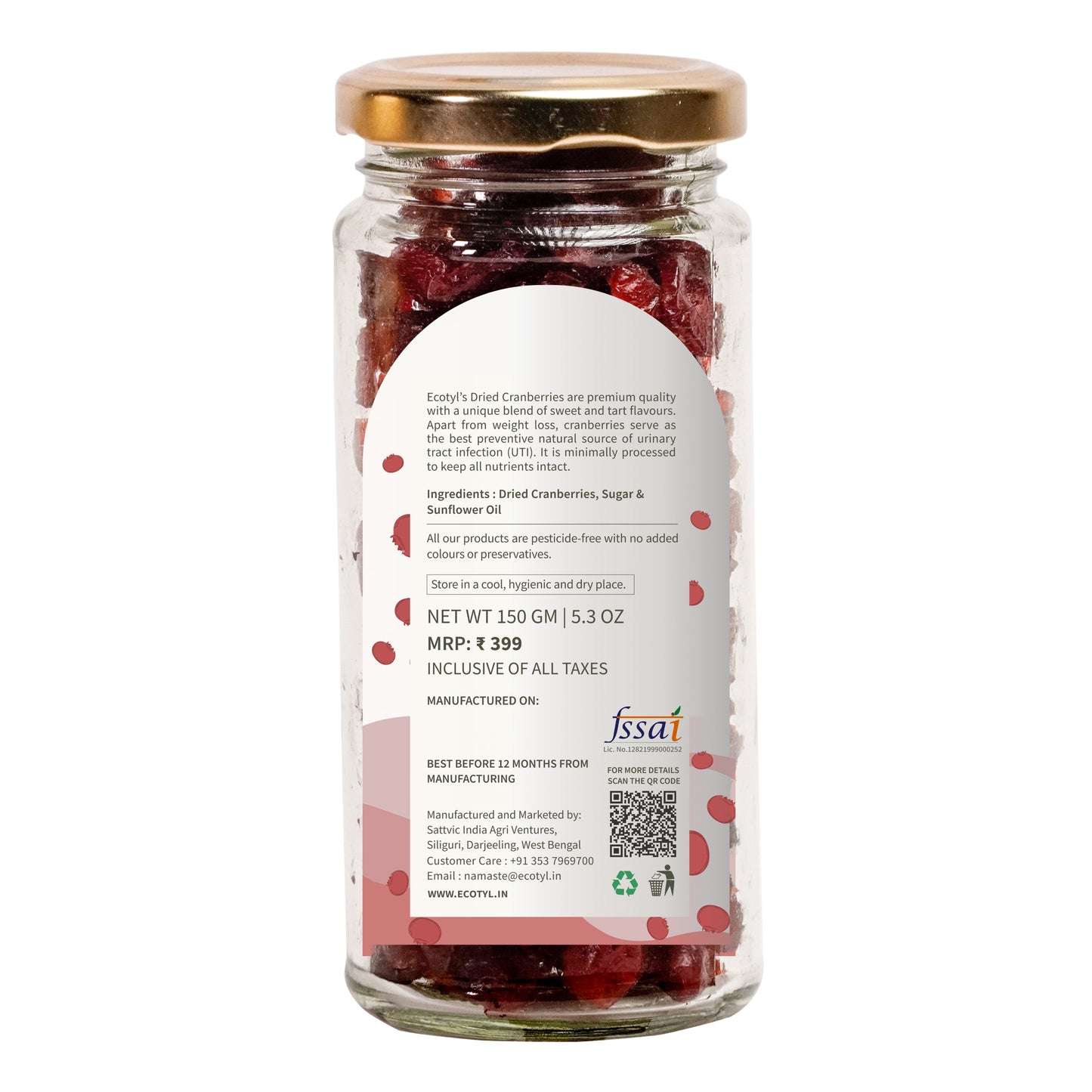 Ecotyl Dried Cranberries - 150gm