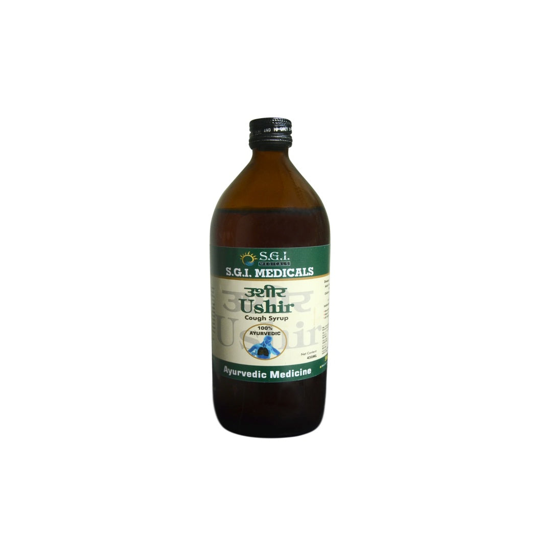 SGI Medicals Ushir Ayurvedic Cough Syrup (450ml) | Multi-Herbal Bronchial & Throat Soothing Solution for Cold, Dry Cough & Chest Congestion