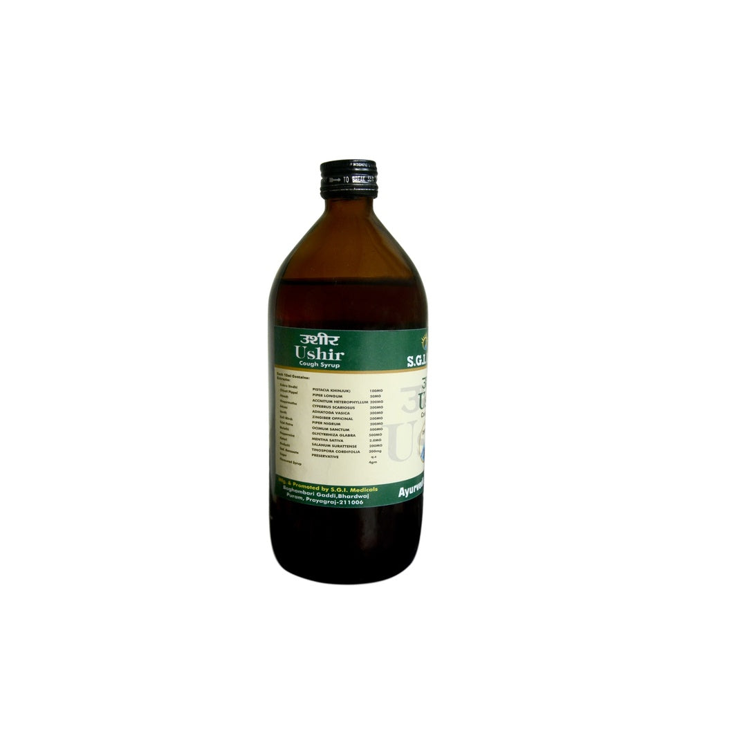 SGI Medicals Ushir Ayurvedic Cough Syrup (450ml) | Multi-Herbal Bronchial & Throat Soothing Solution for Cold, Dry Cough & Chest Congestion
