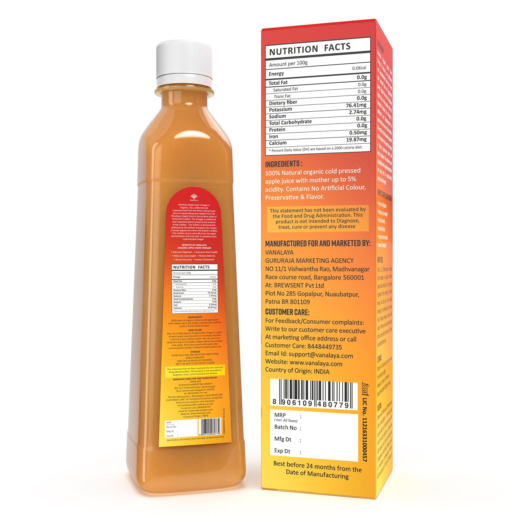 Vanalaya Apple Cider Vinegar - Bio-Fermented Daily Wellness Tonic, 500ml