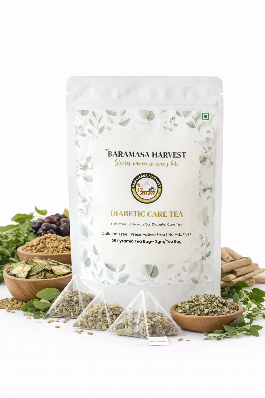 Baramasa Harvest Diabetic Tea (25 Tea Bags / 50g) | Herbal Blood Sugar Care & Insulin Sensitivity Support Infusion