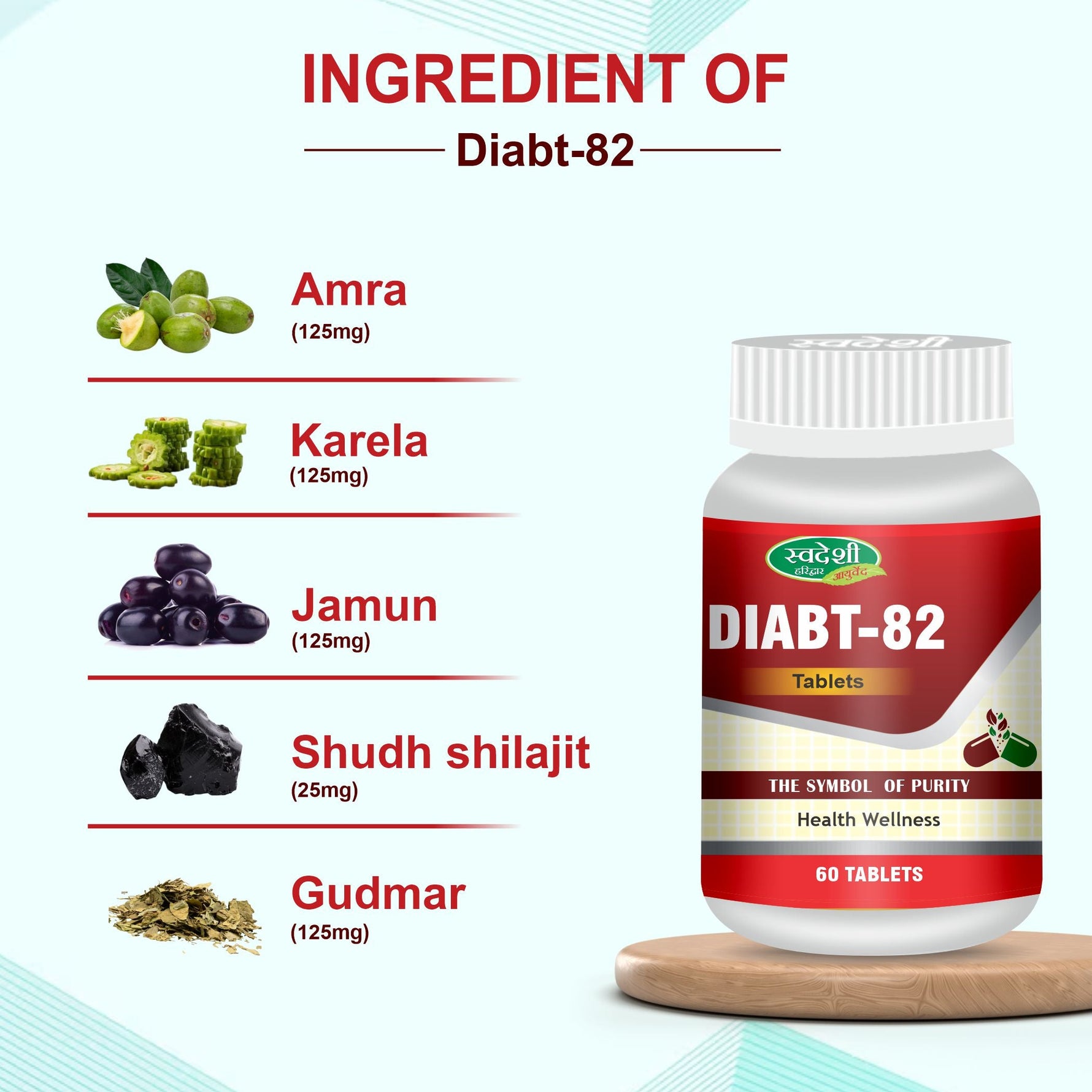 Swadeshi Diabt-82 Tablets for Blood Sugar Support & Glucose Care - 60 Count