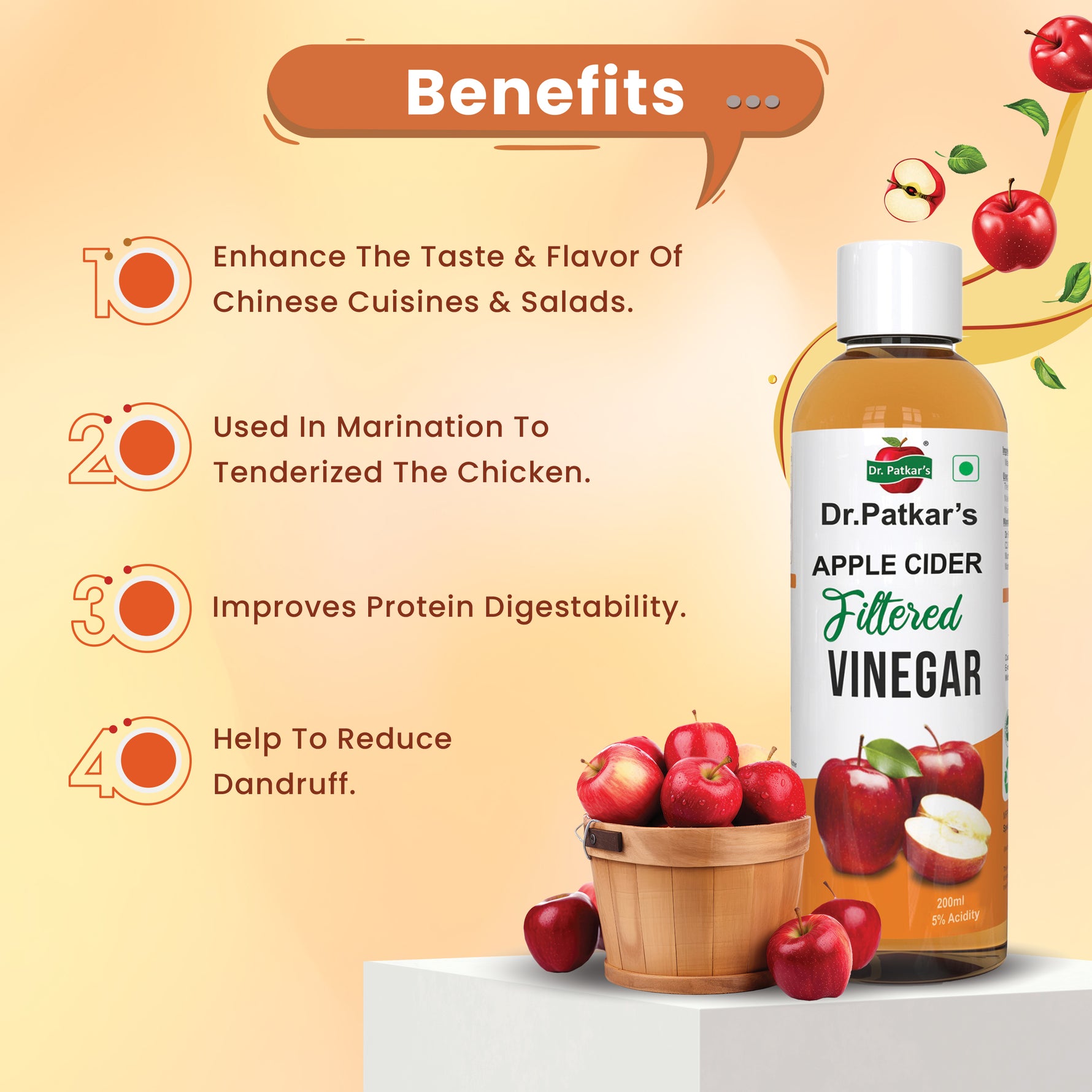 Dr. Patkar’s Apple Cider Filtered Vinegar - 200ml - Pack of 3