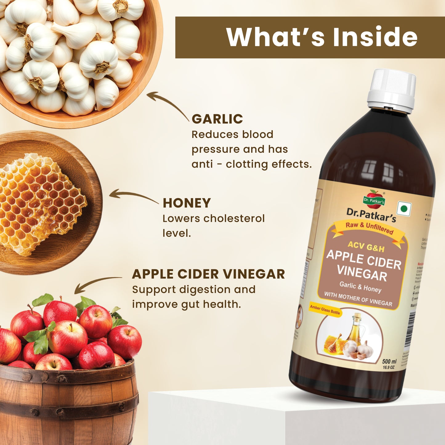 Dr. Patkar's Apple Cider Vinegar Garlic & Honey with the Mother (500ml Each)