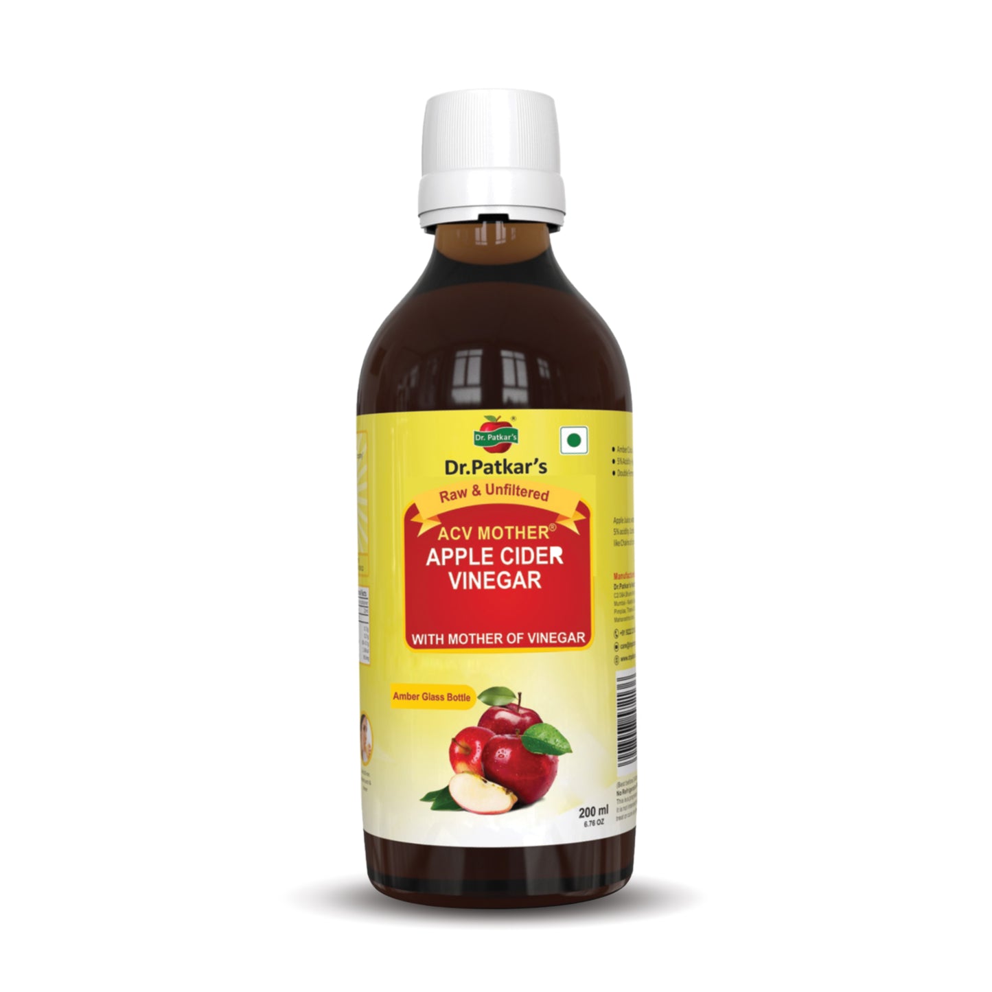 Dr. Patkar's Apple Cider Vinegar with the Mother | Unfiltered & Undiluted | Suitable for Weight Management & Improved Immunity (With Mother)