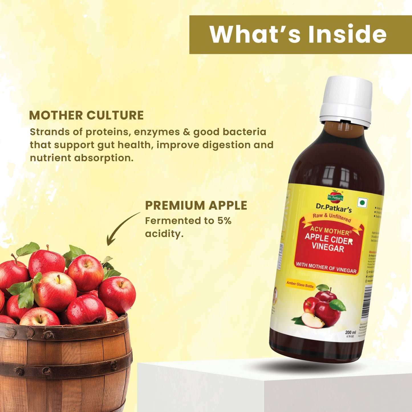 Dr. Patkar's Apple Cider Vinegar with the Mother | Unfiltered & Undiluted | Suitable for Weight Management & Improved Immunity (With Mother)