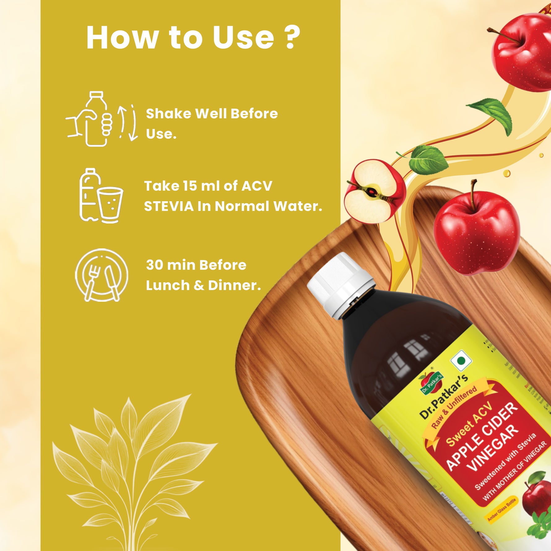 Dr. Patkar's Apple Cider Vinegar Stevia with the Mother (500ml Each)