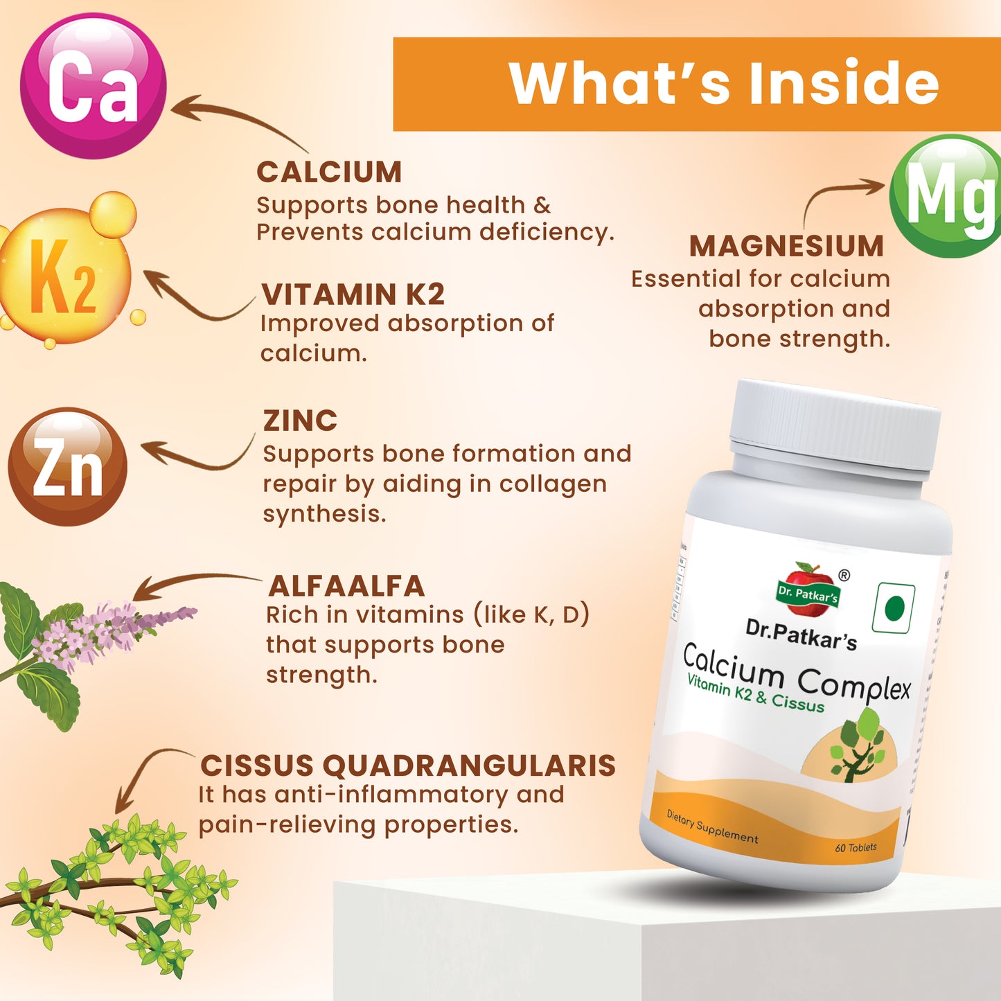 Dr. Patkar's Calcium Complex Tablet with Vitamin K2 and Cissus | Supports Joint Health