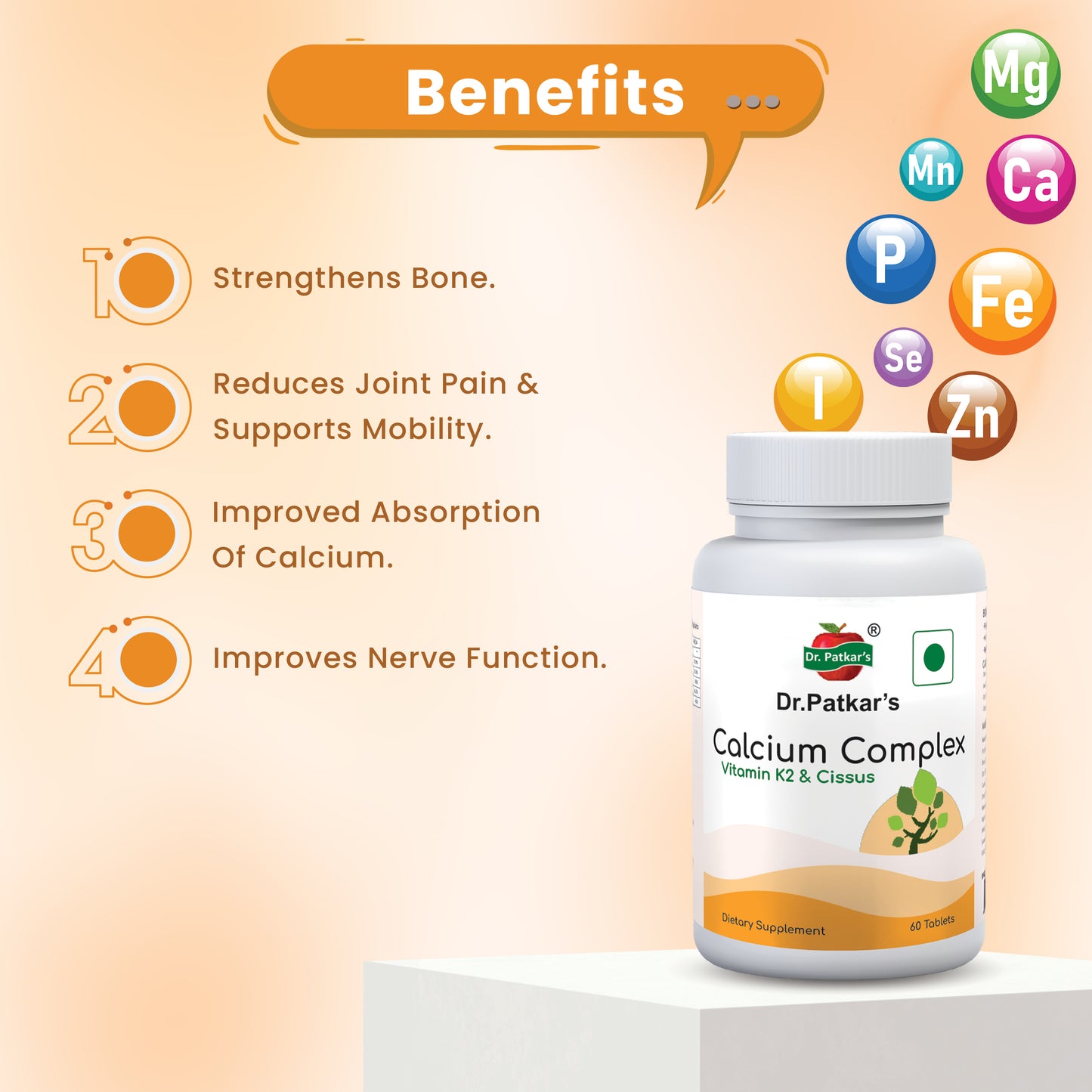 Dr. Patkar's Calcium Complex Tablet with Vitamin K2 and Cissus | Supports Joint Health