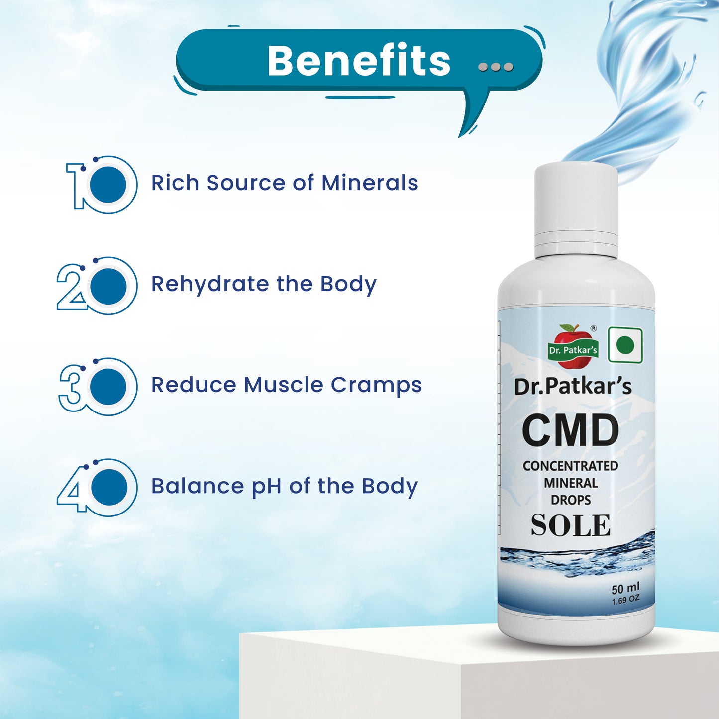 Dr. Patkar's Concentrated Mineral Drops Hydration Trace Supplement Increased energy levels (Cmd) 50Ml