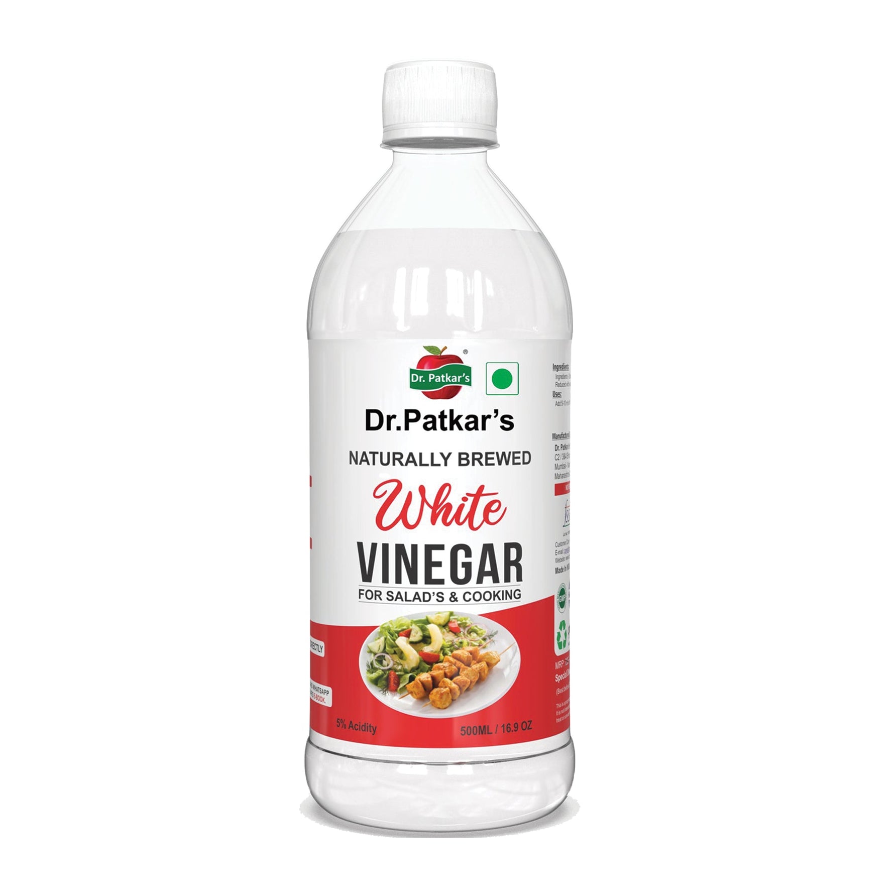Dr. Patkar's Naturally Brewed White Vinegar for Salad Cooking | Cleaning Purpose | Flavoursome & Nutritious (500ml) Pack of 2