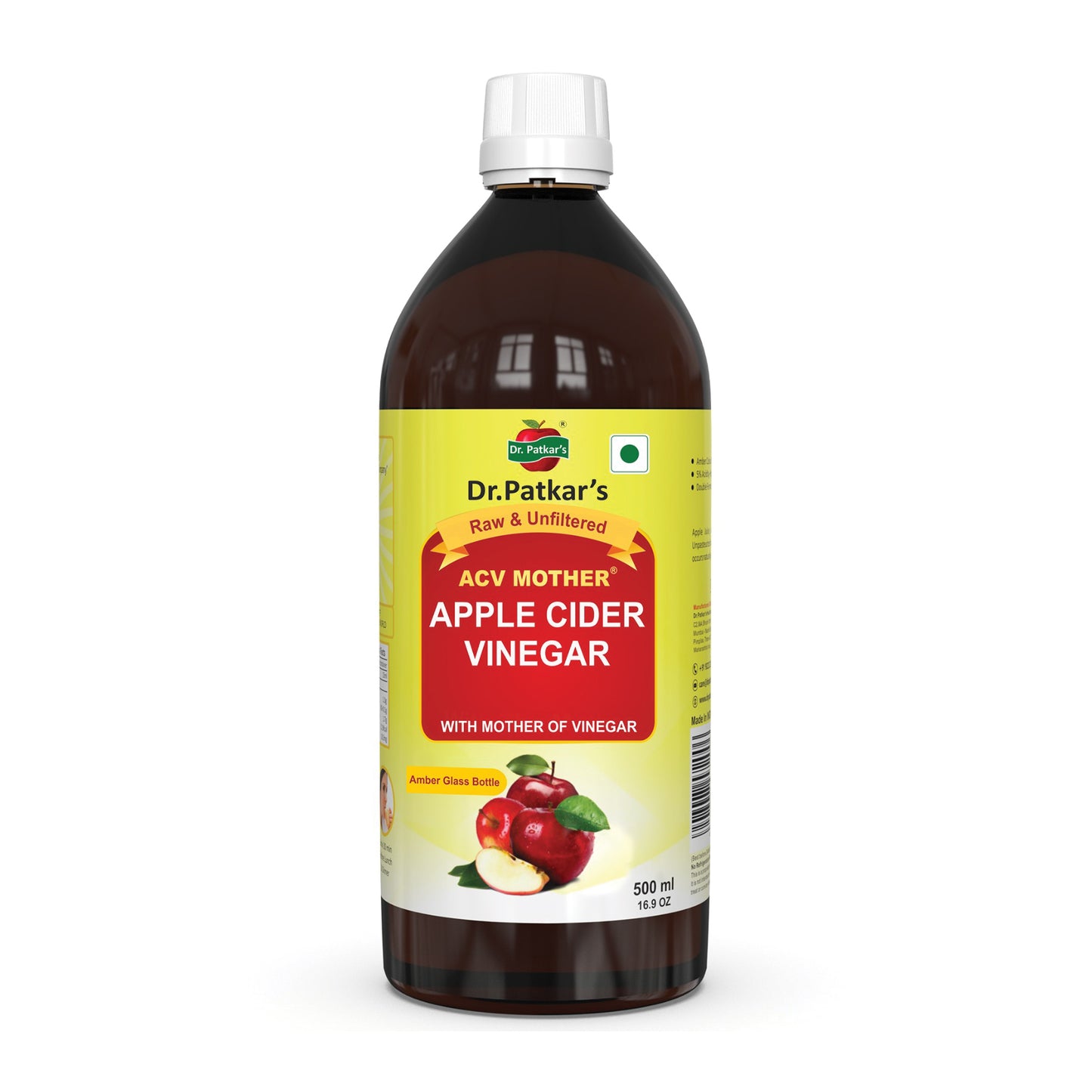 Dr. Patkar's Apple Cider Vinegar with the Mother | Unfiltered & Undiluted | Suitable for Weight Management & Improved Immunity (With Mother)
