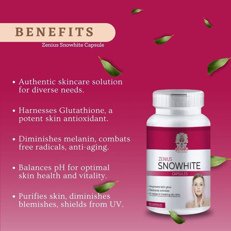 Zenius snowhite Capsules - Skin Whitening Capsules for Skin Whitening and Dark Circle Removal - 60 Capsules