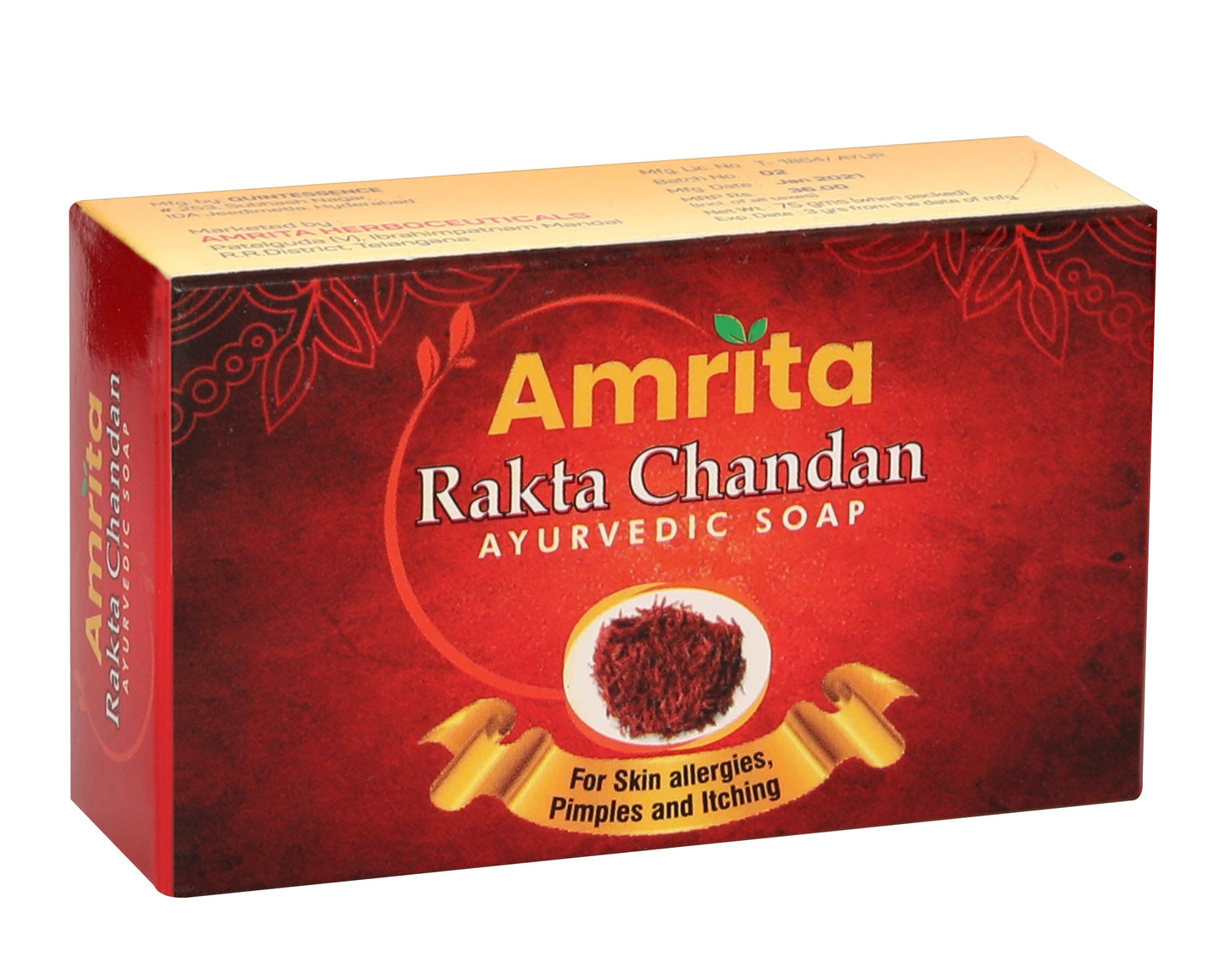 Amrita Rakta Chandan Ayurvedic Soap (75gm Each) - Pack of 3