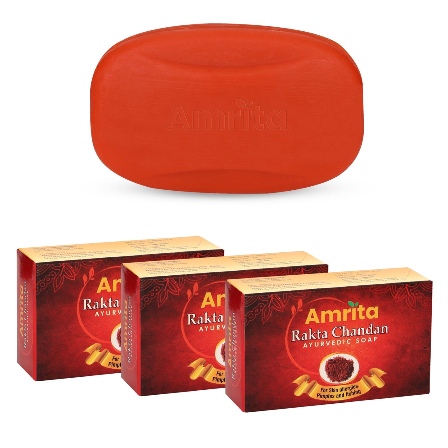 Amrita Rakta Chandan Ayurvedic Soap (75gm Each) - Pack of 3