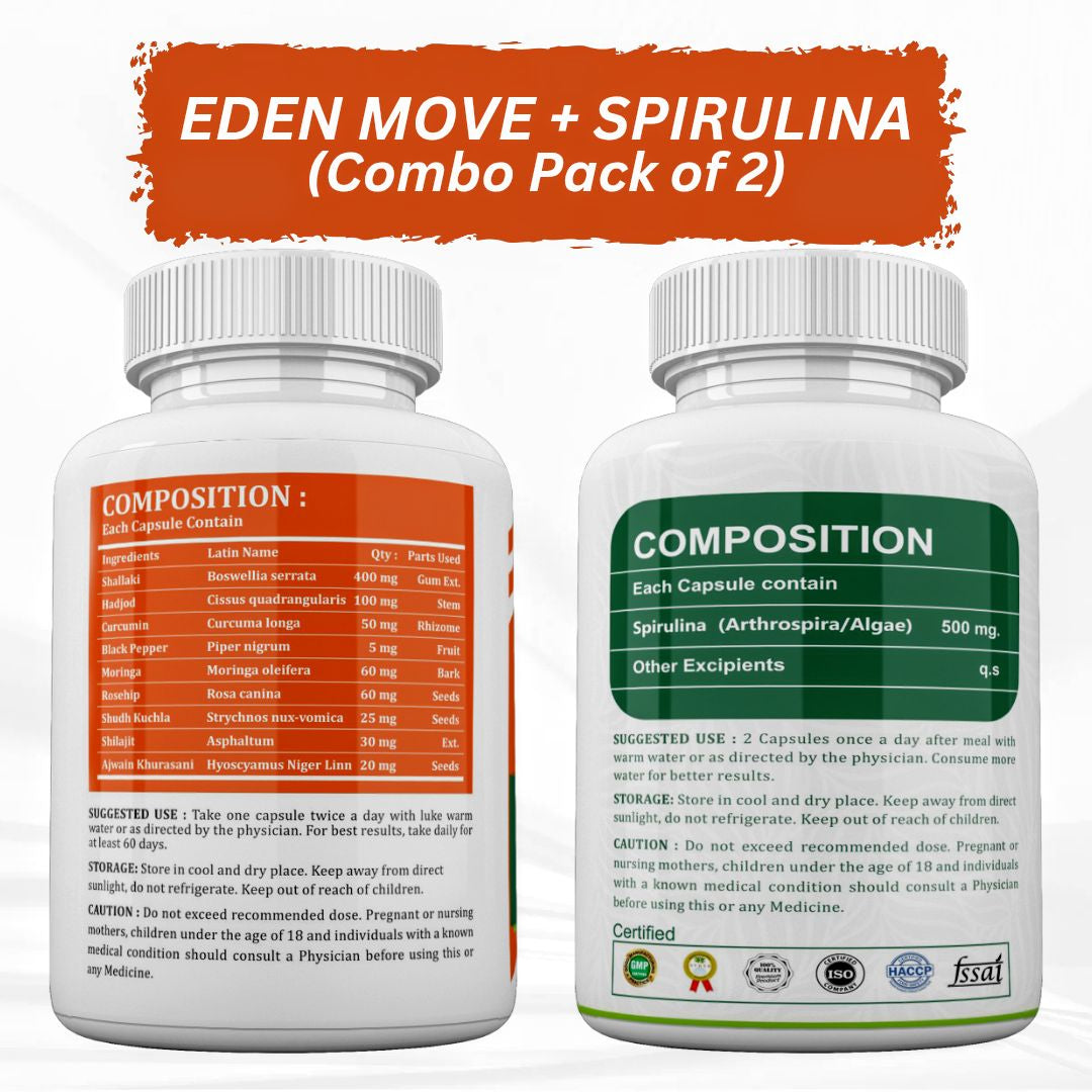 Eden Roots Eden Move + Spirulina Capsules - 60 Capsules (Combo)