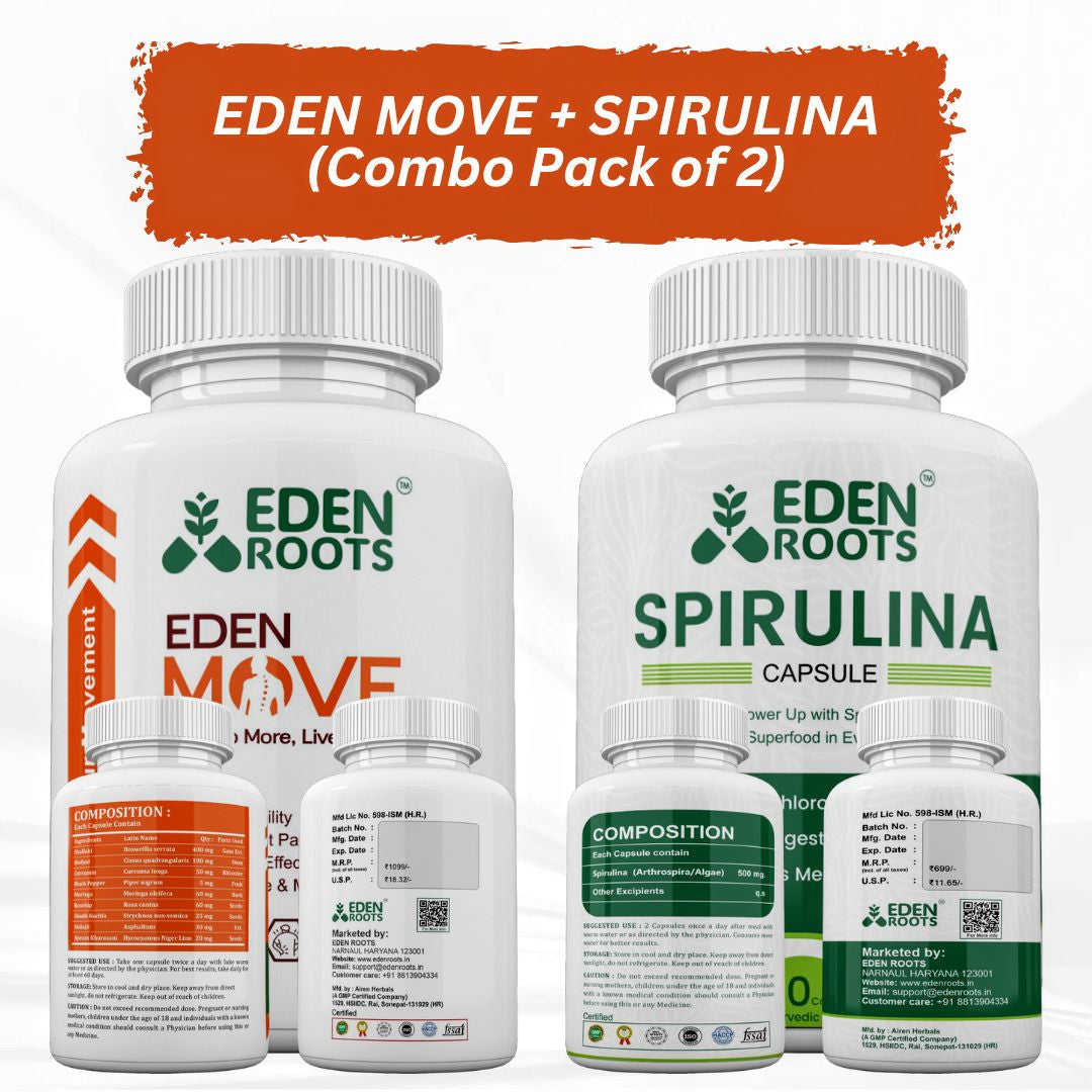 Eden Roots Eden Move + Spirulina Capsules - 60 Capsules (Combo)